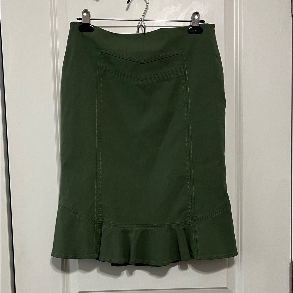 Anthropologie Elevenses Olive Green Fishtail Pencil Skirt Sz 8